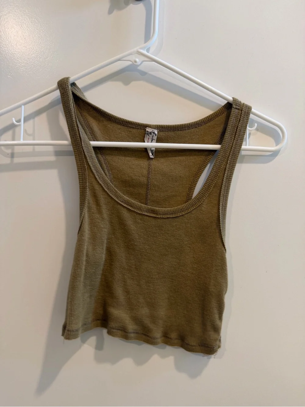 Free People Olive Ribbed Cropped Tank